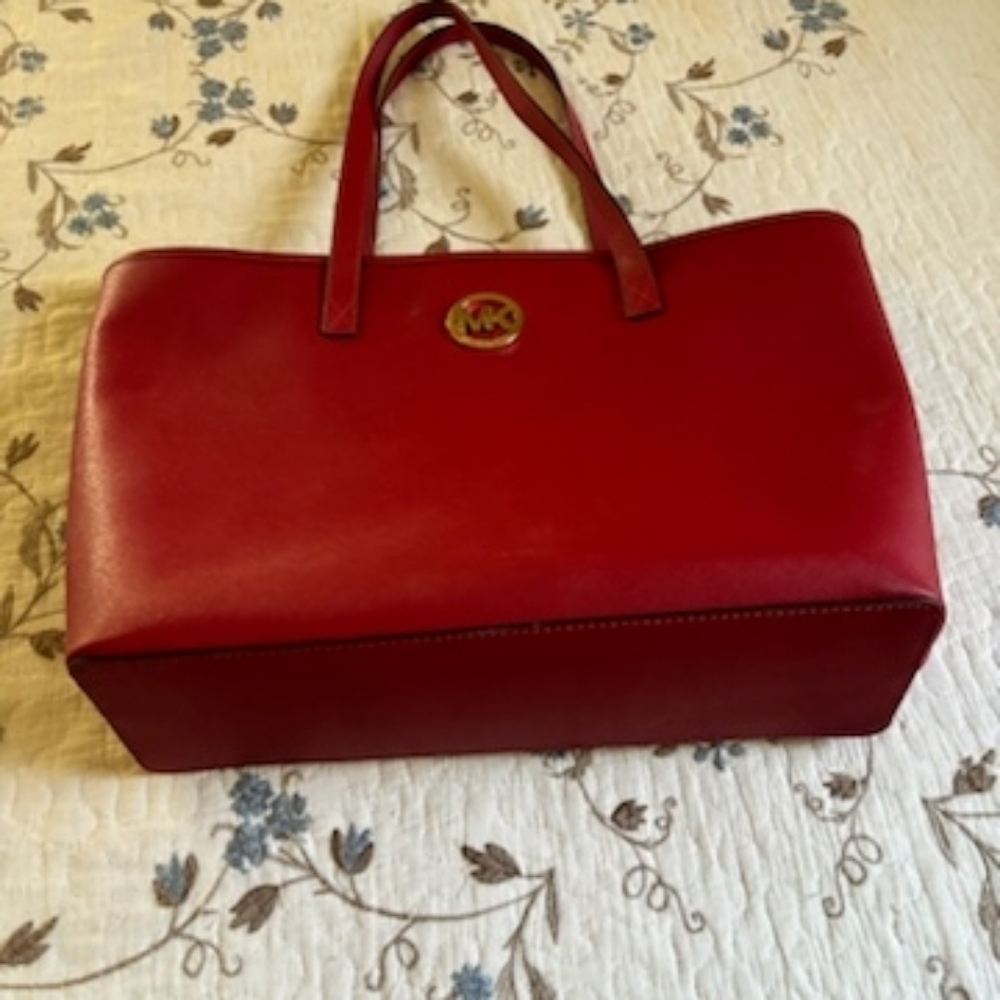 Micheal Kors Red Leather Tote Bag